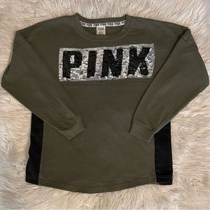 PINK | Sequin | Crewneck Sweatshirt | Green & Black